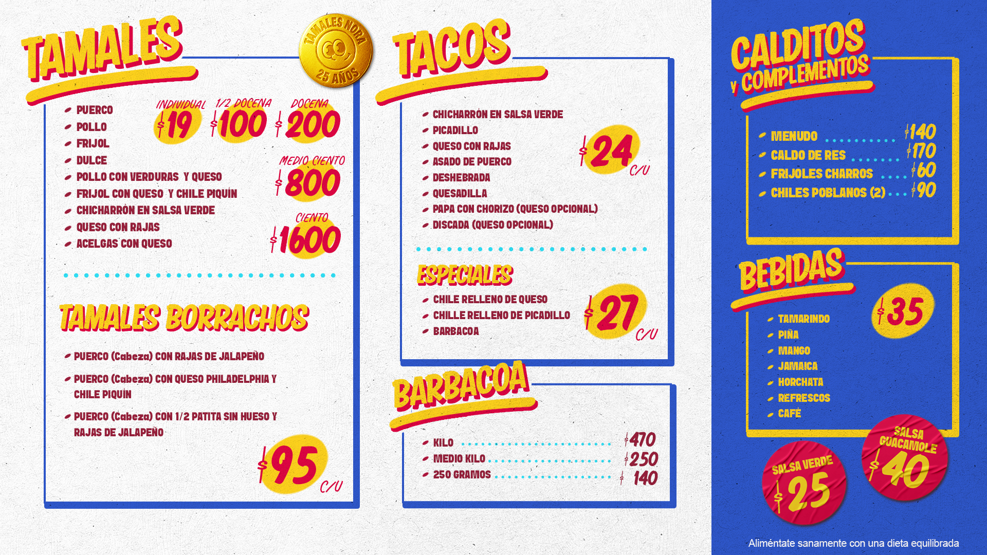 Menú de Tamales Nora